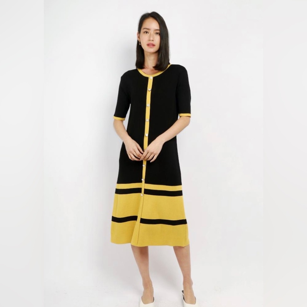 NWT Satine Knit Dress in Black Yellow (in original packaging; see last photos)